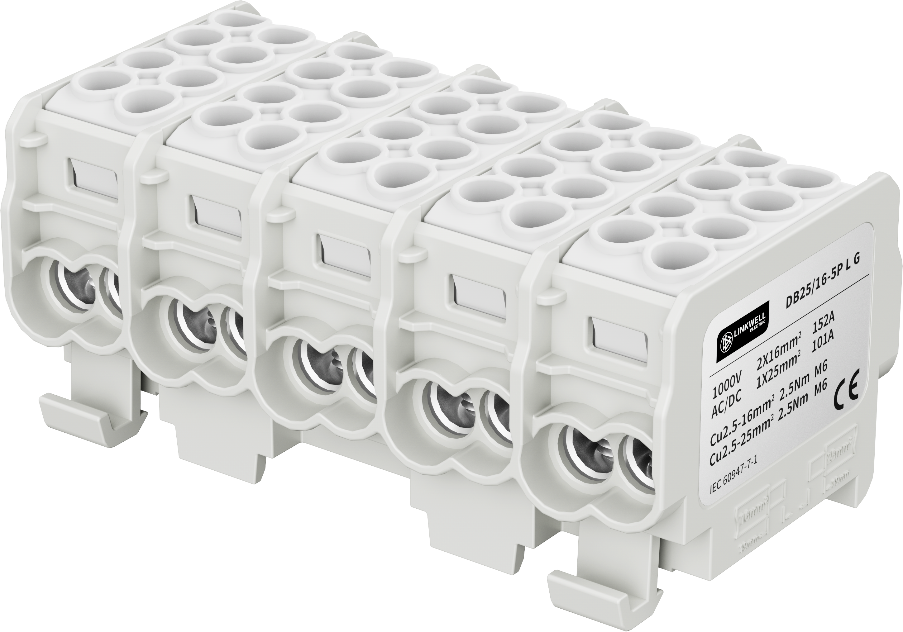 DB25/16 5 Pole Universal Terminal Block, DIN Rail Mount Power Distribution Terminal Block