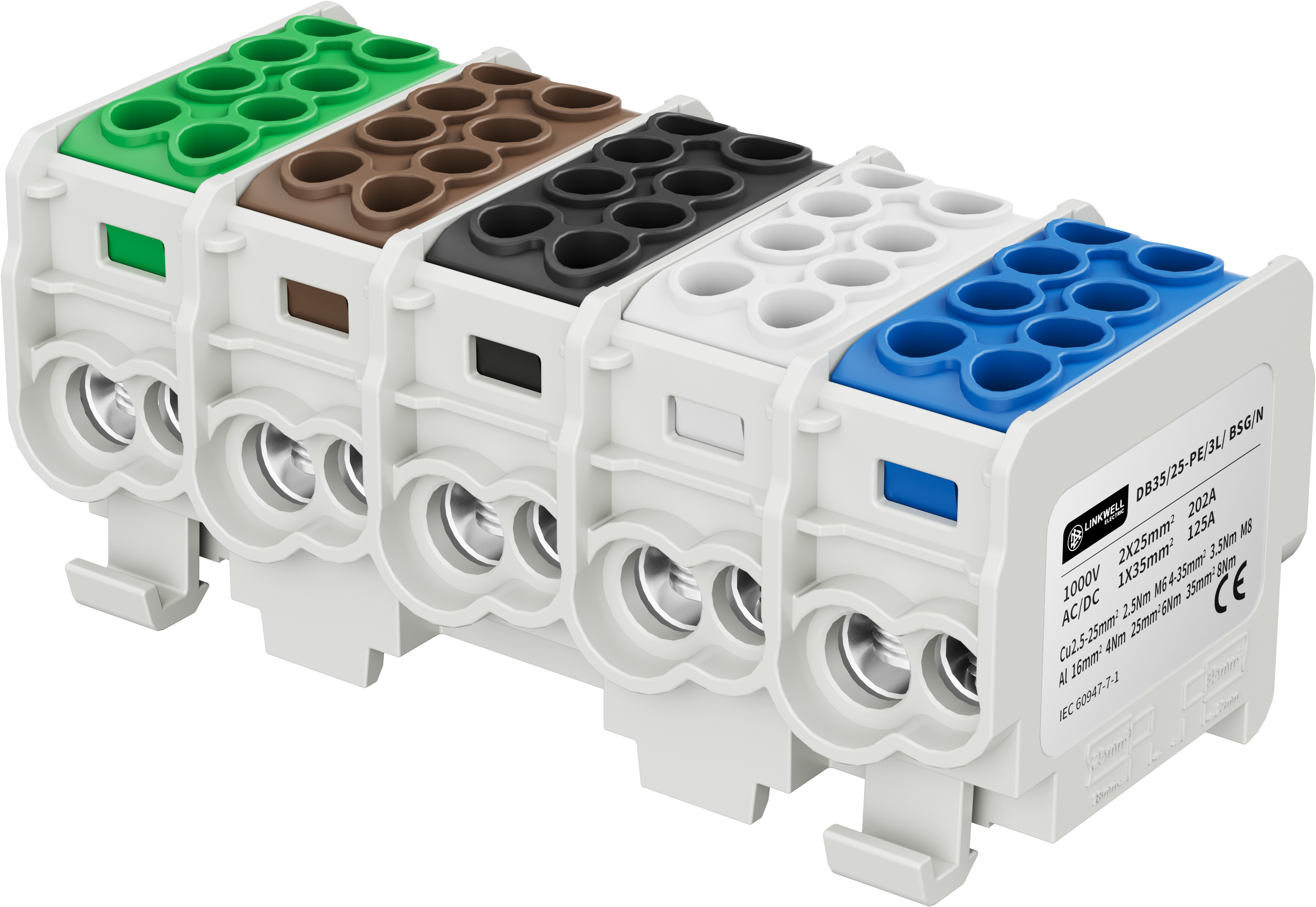 DB32/25 5 Pole Universal Terminal Block, DIN Rail Mount Power Distribution Terminal Block