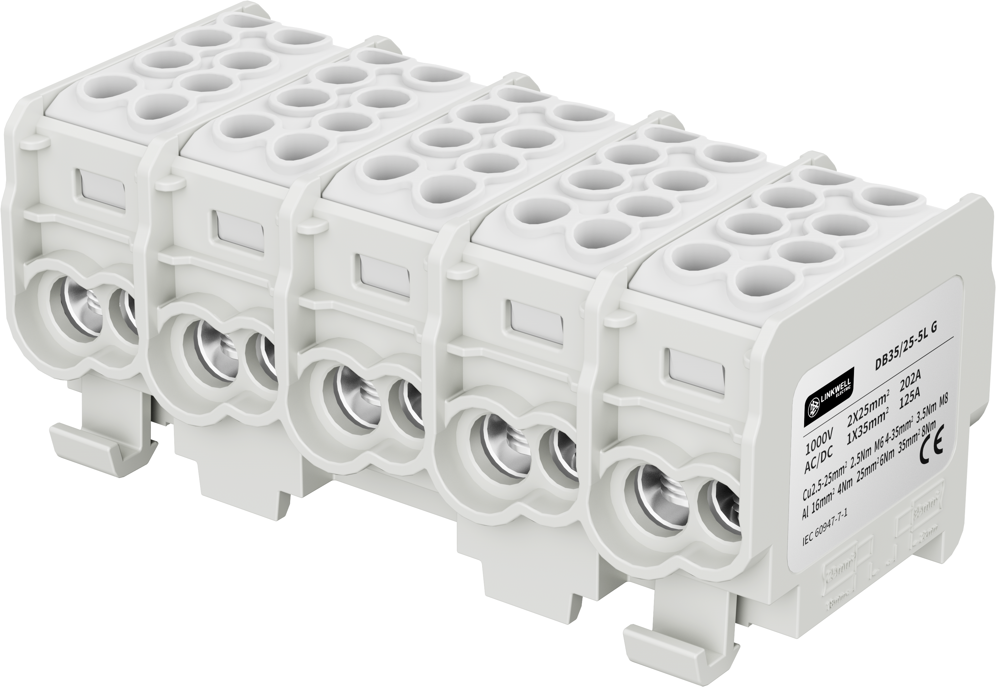 DB32/25 5 Pole Universal Terminal Block, DIN Rail Mount Power Distribution Terminal Block