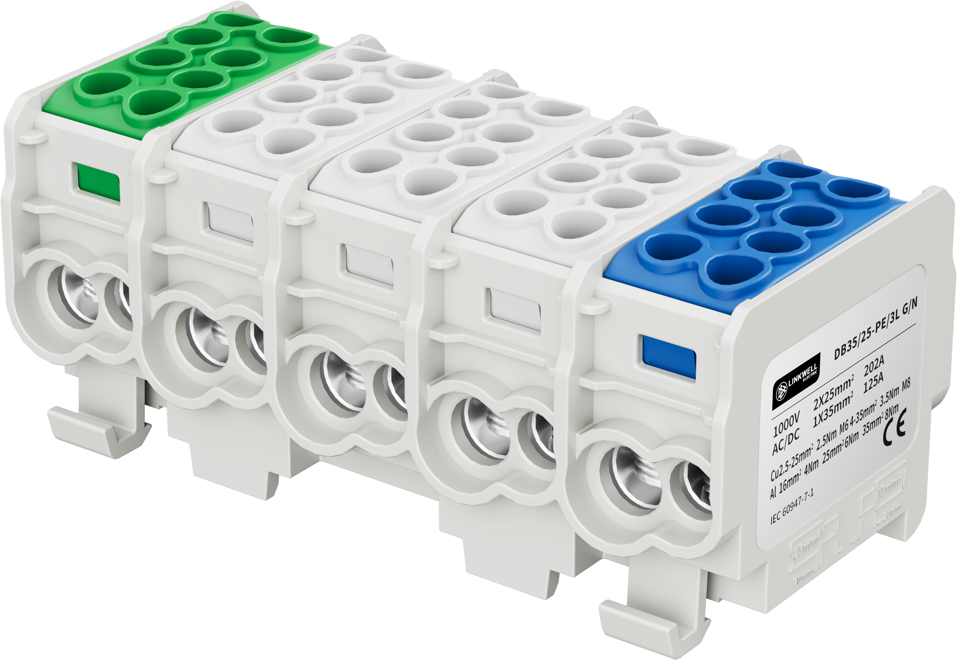DB32/25 5 Pole Universal Terminal Block, DIN Rail Mount Power Distribution Terminal Block